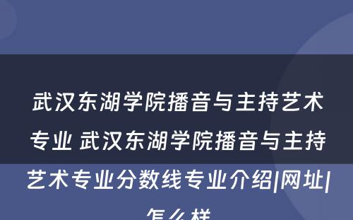 武汉东湖学院播音与主持艺术专业 武汉东湖学院播音与主持艺术专业分数线专业介绍|网址|怎么样