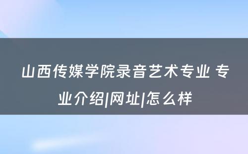 山西传媒学院录音艺术专业 专业介绍|网址|怎么样