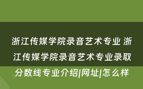 浙江传媒学院录音艺术专业 浙江传媒学院录音艺术专业录取分数线专业介绍|网址|怎么样