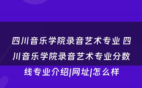 四川音乐学院录音艺术专业 四川音乐学院录音艺术专业分数线专业介绍|网址|怎么样