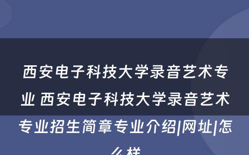 西安电子科技大学录音艺术专业 西安电子科技大学录音艺术专业招生简章专业介绍|网址|怎么样