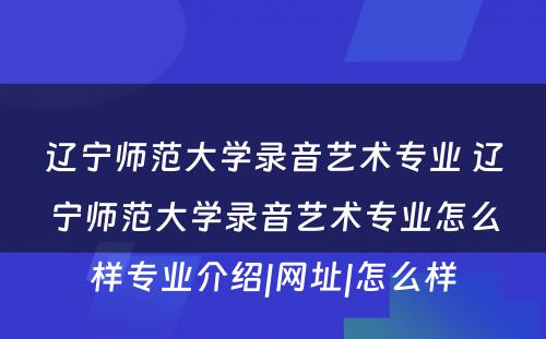 辽宁师范大学录音艺术专业 辽宁师范大学录音艺术专业怎么样专业介绍|网址|怎么样