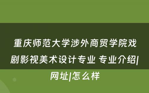 重庆师范大学涉外商贸学院戏剧影视美术设计专业 专业介绍|网址|怎么样