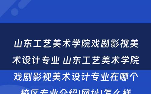 山东工艺美术学院戏剧影视美术设计专业 山东工艺美术学院戏剧影视美术设计专业在哪个校区专业介绍|网址|怎么样