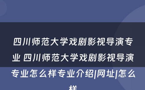 四川师范大学戏剧影视导演专业 四川师范大学戏剧影视导演专业怎么样专业介绍|网址|怎么样