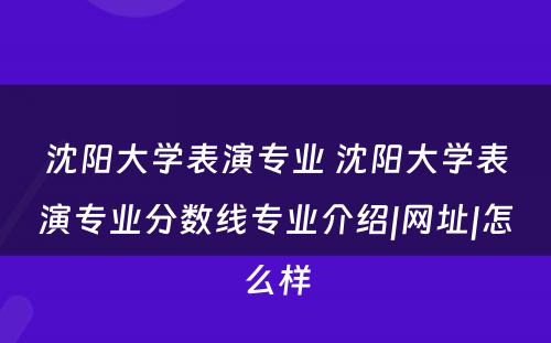 沈阳大学表演专业 沈阳大学表演专业分数线专业介绍|网址|怎么样