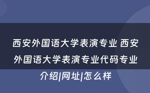 西安外国语大学表演专业 西安外国语大学表演专业代码专业介绍|网址|怎么样