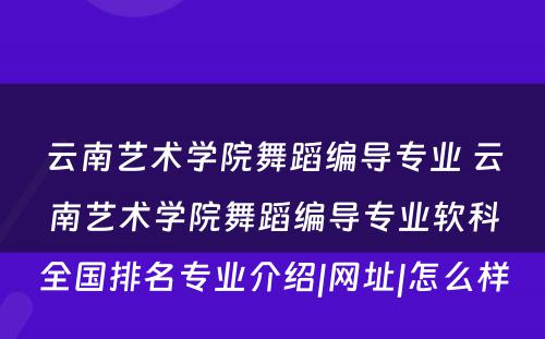 云南艺术学院舞蹈编导专业 云南艺术学院舞蹈编导专业软科全国排名专业介绍|网址|怎么样