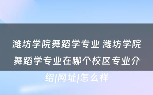 潍坊学院舞蹈学专业 潍坊学院舞蹈学专业在哪个校区专业介绍|网址|怎么样