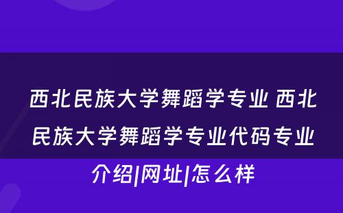 西北民族大学舞蹈学专业 西北民族大学舞蹈学专业代码专业介绍|网址|怎么样