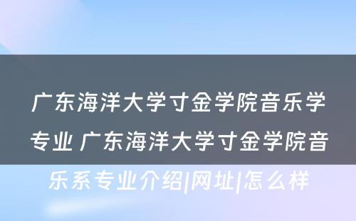 广东海洋大学寸金学院音乐学专业 广东海洋大学寸金学院音乐系专业介绍|网址|怎么样