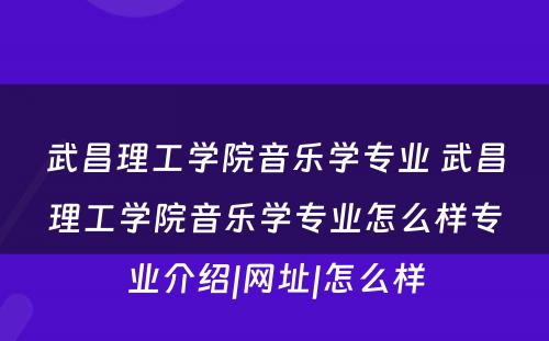 武昌理工学院音乐学专业 武昌理工学院音乐学专业怎么样专业介绍|网址|怎么样