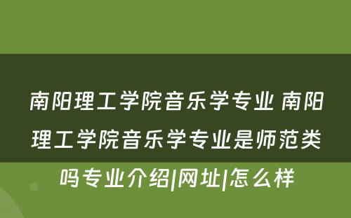 南阳理工学院音乐学专业 南阳理工学院音乐学专业是师范类吗专业介绍|网址|怎么样