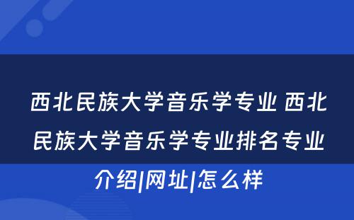 西北民族大学音乐学专业 西北民族大学音乐学专业排名专业介绍|网址|怎么样