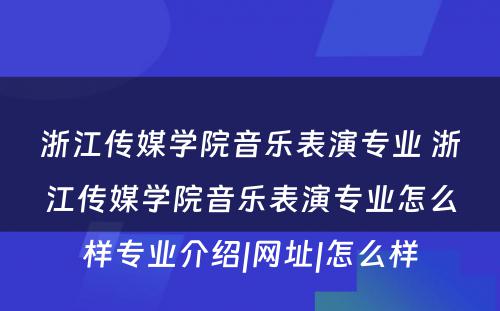 浙江传媒学院音乐表演专业 浙江传媒学院音乐表演专业怎么样专业介绍|网址|怎么样