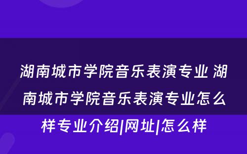 湖南城市学院音乐表演专业 湖南城市学院音乐表演专业怎么样专业介绍|网址|怎么样