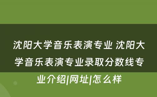 沈阳大学音乐表演专业 沈阳大学音乐表演专业录取分数线专业介绍|网址|怎么样