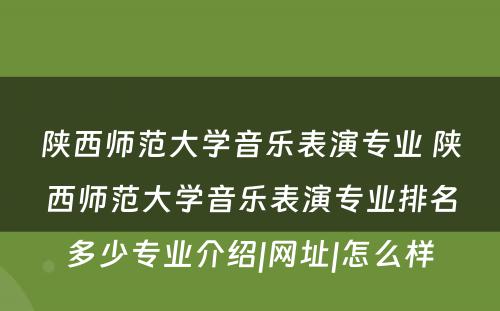 陕西师范大学音乐表演专业 陕西师范大学音乐表演专业排名多少专业介绍|网址|怎么样