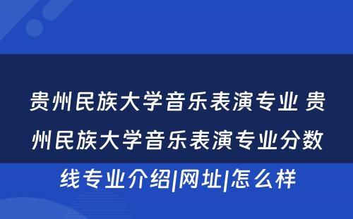 贵州民族大学音乐表演专业 贵州民族大学音乐表演专业分数线专业介绍|网址|怎么样