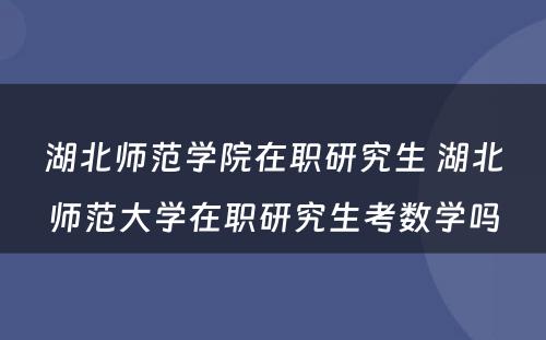 湖北师范学院在职研究生 湖北师范大学在职研究生考数学吗