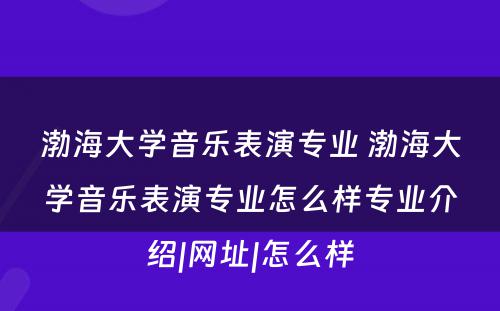 渤海大学音乐表演专业 渤海大学音乐表演专业怎么样专业介绍|网址|怎么样