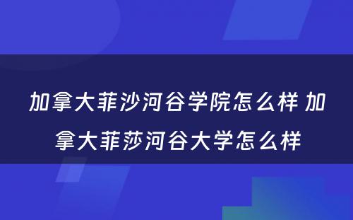 加拿大菲沙河谷学院怎么样 加拿大菲莎河谷大学怎么样