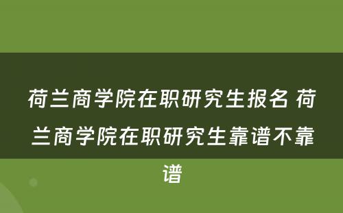 荷兰商学院在职研究生报名 荷兰商学院在职研究生靠谱不靠谱