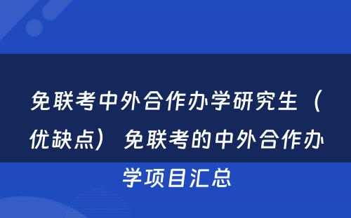 免联考中外合作办学研究生（优缺点） 免联考的中外合作办学项目汇总