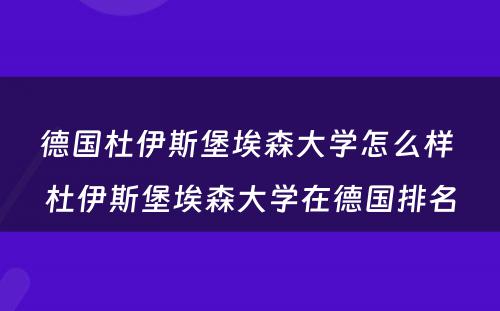 德国杜伊斯堡埃森大学怎么样 杜伊斯堡埃森大学在德国排名