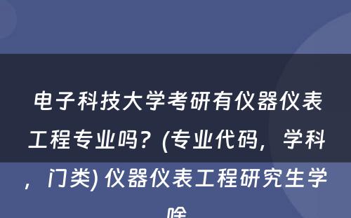 电子科技大学考研有仪器仪表工程专业吗？(专业代码，学科，门类) 仪器仪表工程研究生学啥