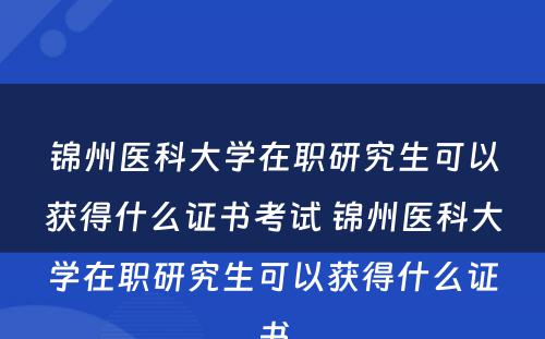 锦州医科大学在职研究生可以获得什么证书考试 锦州医科大学在职研究生可以获得什么证书