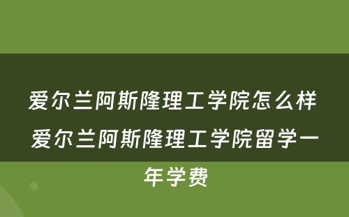 爱尔兰阿斯隆理工学院怎么样 爱尔兰阿斯隆理工学院留学一年学费