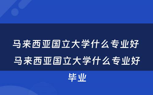 马来西亚国立大学什么专业好 马来西亚国立大学什么专业好毕业