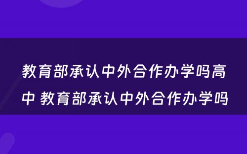 教育部承认中外合作办学吗高中 教育部承认中外合作办学吗