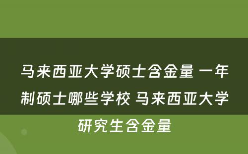 马来西亚大学硕士含金量 一年制硕士哪些学校 马来西亚大学研究生含金量