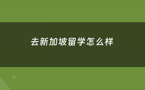 去新加坡留学怎么样 