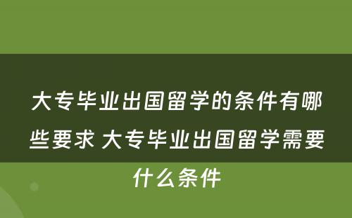 大专毕业出国留学的条件有哪些要求 大专毕业出国留学需要什么条件