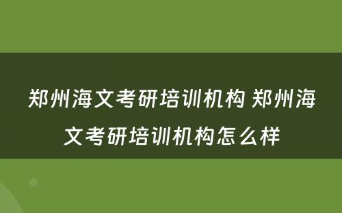 郑州海文考研培训机构 郑州海文考研培训机构怎么样