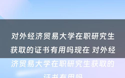 对外经济贸易大学在职研究生获取的证书有用吗现在 对外经济贸易大学在职研究生获取的证书有用吗