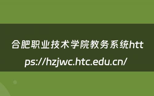 合肥职业技术学院教务系统https://hzjwc.htc.edu.cn/ 