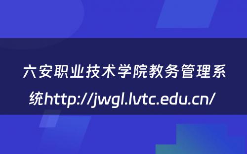 六安职业技术学院教务管理系统http://jwgl.lvtc.edu.cn/ 