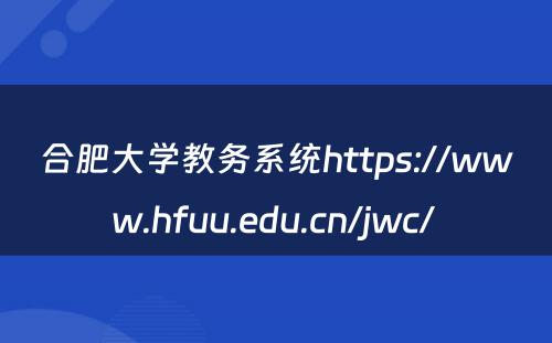 合肥大学教务系统https://www.hfuu.edu.cn/jwc/ 
