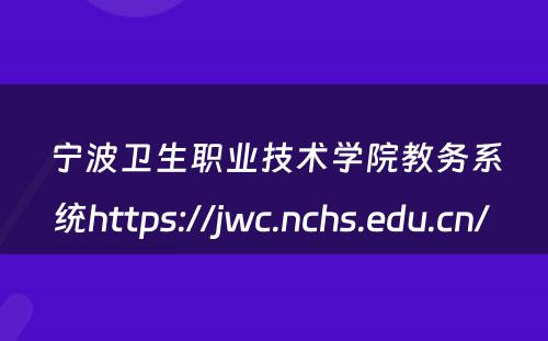 宁波卫生职业技术学院教务系统https://jwc.nchs.edu.cn/ 