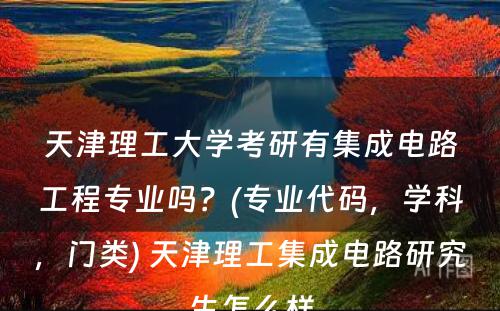 天津理工大学考研有集成电路工程专业吗？(专业代码，学科，门类) 天津理工集成电路研究生怎么样