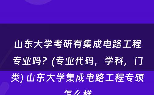 山东大学考研有集成电路工程专业吗？(专业代码，学科，门类) 山东大学集成电路工程专硕怎么样