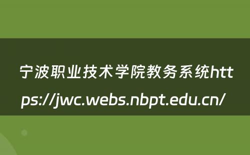 宁波职业技术学院教务系统https://jwc.webs.nbpt.edu.cn/ 