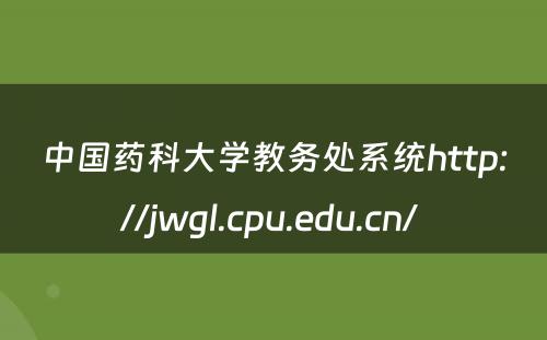 中国药科大学教务处系统http://jwgl.cpu.edu.cn/ 