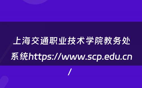 上海交通职业技术学院教务处系统https://www.scp.edu.cn/ 