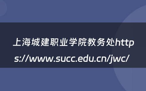 上海城建职业学院教务处https://www.succ.edu.cn/jwc/ 
