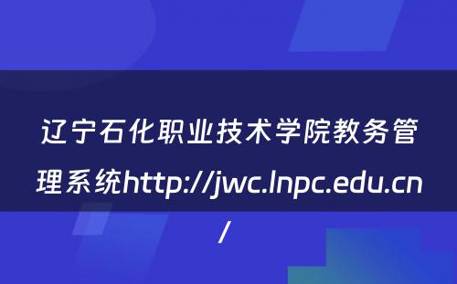 辽宁石化职业技术学院教务管理系统http://jwc.lnpc.edu.cn/ 